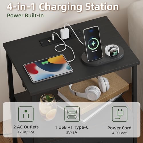 Somdot Nightstand with Charging Station & LED Light, Bedroom Bedside Table | Dorm, Guest Room, Kids Room, Laundry, Closet, Entryway and Hallway, Black - color: Black, size: 11.8"D x 15.7"W x 23.4"H (1 Drawers)