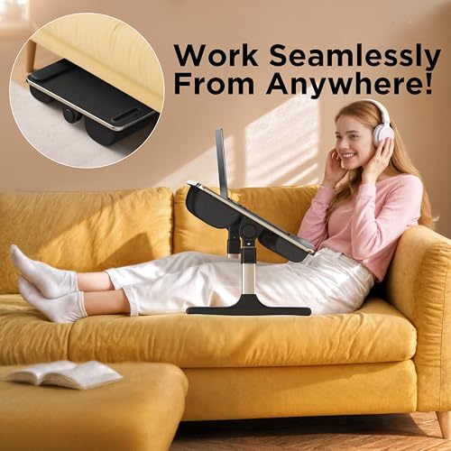2-in-1 Bed & Lap Desk with Soft Cushion, Adjustable Height & Angle | Wrist Rest, Leather, iPad Holder & Stopper - Foldable Laptop Stand for Bed & Couch, Portable Bed Table Tray for Adults & Kids - color: Black