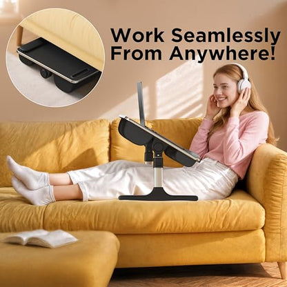 2-in-1 Bed & Lap Desk with Soft Cushion, Adjustable Height & Angle | Wrist Rest, Leather, iPad Holder & Stopper - Foldable Laptop Stand for Bed & Couch, Portable Bed Table Tray for Adults & Kids - color: Black