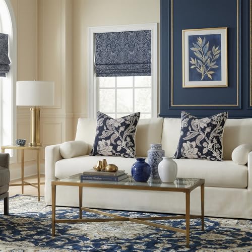 Cotton Navy Blue 24x24 Floral Decorative Sofa Couch Throw Pillow Covers | Set of 2 Panels,Lumbar Pillow,Rectangle,Printed Patterned,Living Room Bedroom Office,Boho Modern Retro Country Farmhouse - color: Bf-navy Blue, size: 24" x 24" (Pack of 2)