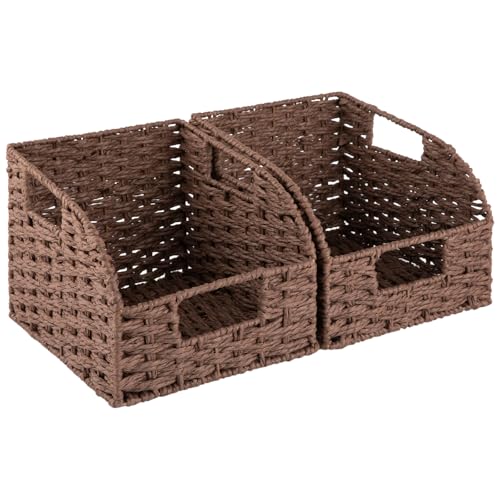 OIAHOMY Pantry Baskets for Organizing, Paper Rope Baskets with Built-in Handles, Wicker Storage Bins for Shelves, 2 Pack-Brown - color: Brown
