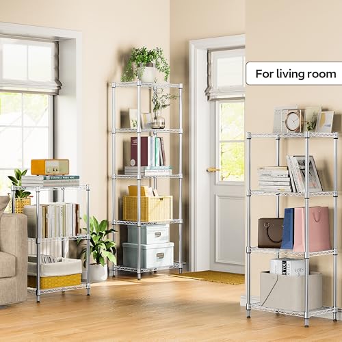 M MZG 3 Tiers Shelf Metal Storage Shelves Wire Rack Closet Organizers with Wheel for Garage Kitchen Bathroom Laundry Chrome 11.8" D x 17.7" W x 28.8" H - color: Chrome, size: 3 Tiers, 11.8"D x 17.7"W x 28.8"H