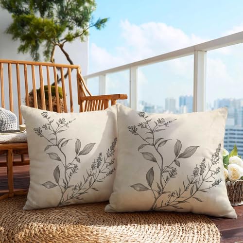 Firmiso Vintage Botanical Throw Pillow Covers 18x18 Set of 2 | Farmhouse Floral Decorative Cushion Covers for Couch Sofa Bed | Minimal Neutral Home Decor Pillow Cases | Beige Green Accent - color: Vintage Botanical