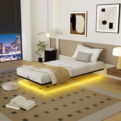 Twin XL Floating Bed Frame with Smart LED Lights, Metal Platform Bed | Modern Metal Platform Floating Bed Twin XL - Heavy Duty Easy Assembly, No Box Spring Needed and Noise Free - size: Twin XL