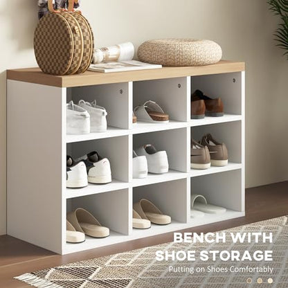 HOMCOM 2-in-1 Coat Rack Shoe Bench Set, 5-Hook Hall Tree with Bench, White | Shoe Storage for 9 Pairs of Shoes, Coat Rack with Bench, Entryway, Hallway