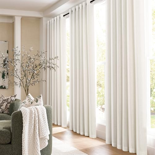 Jowels Natural Linen Grommet Curtains 68 Inch Long 2 Panels for Living Room | Semi Sheer Light Filtering Curtains, Neutral Farmhouse, Linen Drapes 68 Inch Length for Bedroom Dining Room Cream Ivory - color: Natural, size: 40"W x 68"L (Pack of 2)