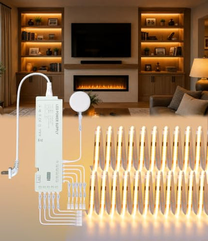 JUSJUBR Shelf Lighting, 32.8ft 24V Dimmable Cuttable COB LED Strip Lights, Warm White 3000K, LED Lights for Shelves, Cabinets, Bookshelves, Display Cases, Closets, Wall Panels and Kitchens - color: Warm White 3000K, size: 2*16.4ft 24V COB Light