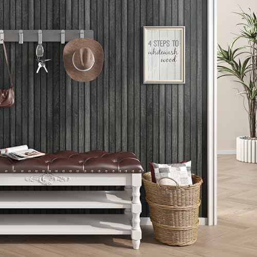Livelynine Black Wood Slat Wallpaper Peel and Stick Black Faux Beadboard Wallpaper Renter Friendly Waterproof Wall Paper Modern Slate Contact Paper 15.8x78.8 3D Textured Wood Slat Wall Panel Roll - color: Black Wood Slats, size: 15.8" x 78.8"