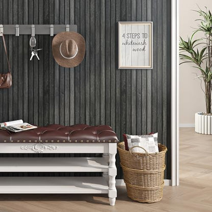 Livelynine Black Wood Slat Wallpaper Peel and Stick Black Faux Beadboard Wallpaper Renter Friendly Waterproof Wall Paper Modern Slate Contact Paper 15.8x78.8 3D Textured Wood Slat Wall Panel Roll - color: Black Wood Slats, size: 15.8" x 78.8"
