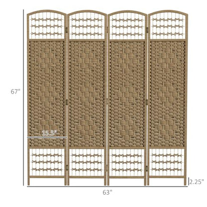 HOMCOM 4 Panel Room Divider, Folding Privacy Screen, 5.6', Natural | Room Separator, Wave Fiber Freestanding Partition Wall Divider - color: Natural, size: 4 Panel