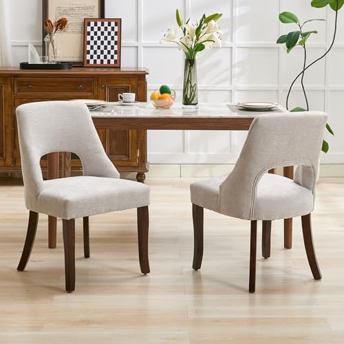 UVV Wooden Dining Chairs Set of 2, Mid Century Modern Upholstered Dining Room Chair Kitchen Chairs, Chenille Dinner Chair with Solid Wood Legs for Kitchen Dining Room, Light Grey - color: Light Grey, size: Set of 2