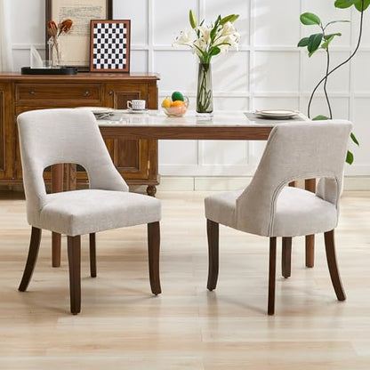 UVV Wooden Dining Chairs Set of 2, Mid Century Modern Upholstered Dining Room Chair Kitchen Chairs, Chenille Dinner Chair with Solid Wood Legs for Kitchen Dining Room, Light Grey - color: Light Grey, size: Set of 2