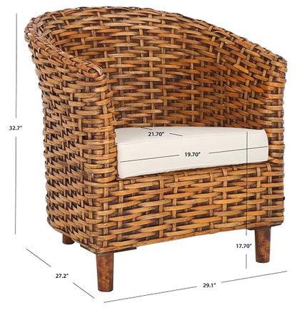 SAFAVIEH Home Collection Omni White/Honey Dark Brown Rattan Barrel Chair - color: White/Honey Dark Brown