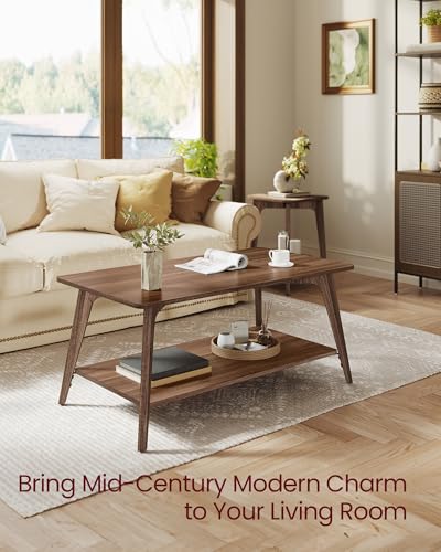 VASAGLE MAEZO Collection - Coffee Table, 2-Tier Center Table with Storage, Tapered Legs, Curved Transitions, 21.7 x 39.4 x 17.7 Inches, Easy to Assemble, for Living Room, Chestnut Brown ULCT249KX01S - color: Chestnut Brown