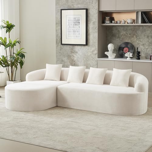 105" Boneless L Shaped Sectional Couch, Curved Cloud Deep Seat Sofa with Chaise Lounge, Oversized 4 Seater Couches for Living Room, No Assembly, Chenille Beige - color: Beige, size: L-Shaped Sofa