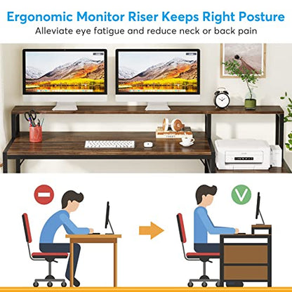 Tribesigns 63 Inch Computer Desk with File Drawer Cabinet, Ergonomic Desk | Office Desk with Monitor Stand, Computer Table with Printer Space, Wood PC Table Workstation Desk for Home Office - color: Rustic Brown