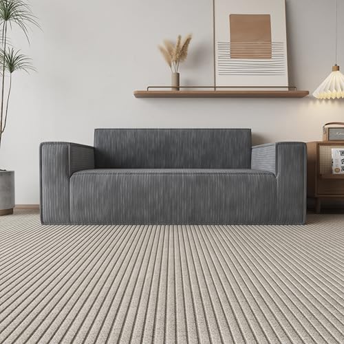 Sofa-in-a-Box, Memory Foam 3-Seater Couch, No Installation & Easy to Transport, Deep Seat Modern Sofa with Corduroy Fabric, Couch for Living Room, Bedroom, Apartment, Home Office (Grey, 3-Seat)