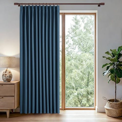 Denim Blue Extra Wide Pinch Pleat Curtains 84 Inch Length for Living Room 72 Inches Wide Full Blackout Linen Curtains Thermal Insulated Window Drapes 72" W x 84" L 1 Panel - color: Denim Blue, size: 72"W x 84"L (Pack of 1)