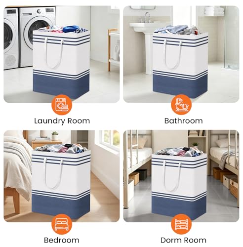 TranquilRelax 3-Pack Laundry Basket, Laundry Hamper, Blue-125L | Freestanding＆Water-Resistant Laundry Hamper, Collapsible Tall Clothes Hamper with Carry Handles for Clothes, Laundry Basket - color: Blue, size: 125L