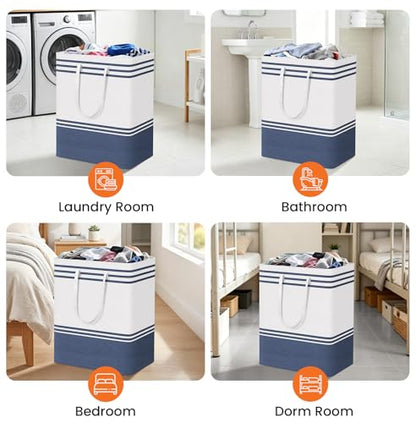 TranquilRelax 3-Pack Laundry Basket, Laundry Hamper, Blue-125L | Freestanding＆Water-Resistant Laundry Hamper, Collapsible Tall Clothes Hamper with Carry Handles for Clothes, Laundry Basket - color: Blue, size: 125L