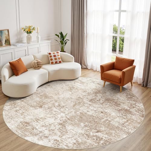 Area Rug Living Room-6X6 Abstract Washable Rug Brown | Large Soft Foldable Non Slip Rug Neutral Modern Low Pile Carpet for Bedroom Nursery Dining Room Kitchen Home Office Indoor - color: Brown, size: 6' x 6' (Round)