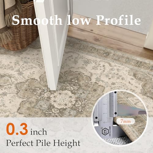 2x6 Washable Runner Rug Brown Non Slip Distressed Carpet | Low Pile,Lightweight,Stain Resistant,Durable,Hallway,Kitchen,Bathroom,Front Door,Beside Bed - color: B Brown, size: 2' x 6' (Runner)