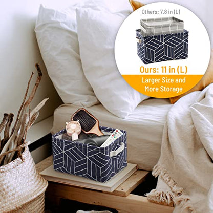 CROWNED 6 Pcs Storage Basket Foldable Cube Fabric Bins Square Mini Box Receive Organizer Rectangle Canvas with Handles for Home Office Books Small 11x8x6.3 inch Navy | 11x8x6.3 inch Square Mini Box Receive Organizer, Small Rectangle Canvas with Handles, F
