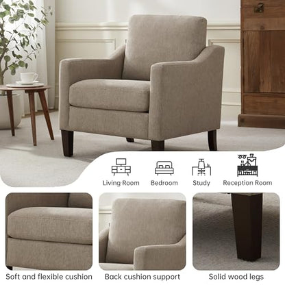 VKNOW Accent Chairs, Living Room Chairs with Wood Legs, Brown | Mid Century Armchair, Flexible Cushion, No Tool Assembly, Removable Cushion, Upholstered Single Sofa For Living Room, Bedroom - color: Brown