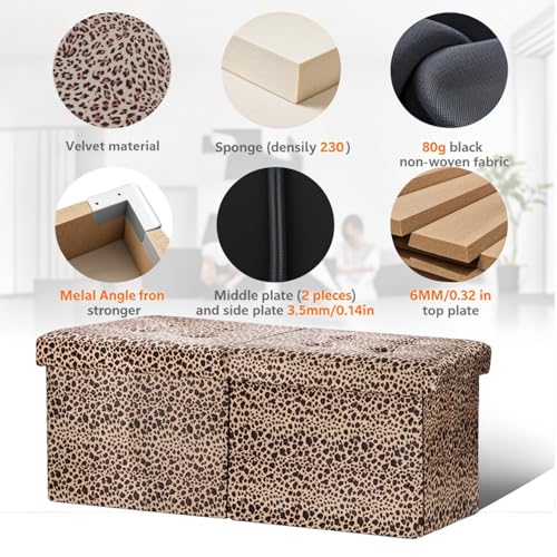 AmasSmile Footrest Ottoman Storage Bench,34" Velvet Folding Chest,Leopard | Large Ottoman with Storage,Thicker Foam Padded Seat,Livingroom,Dorm,Bedroom,Entryway,Easy to install,34 x 13 x 13in - color: Leopard Print-velvet