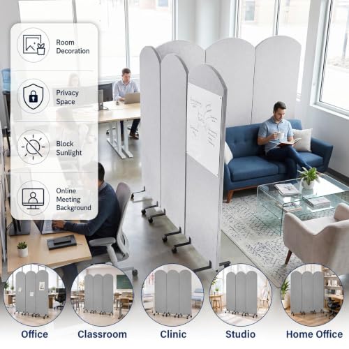 3-Panel Office wall Divider W/Wheels, 72 x 66 in Portable Partition wall | Office Dividers for Sound Proofing & Reducing, Freestandings Privacy Cubicle Temporary Wall with Whiteboards, pen, thumbtacks - color: Light Gray