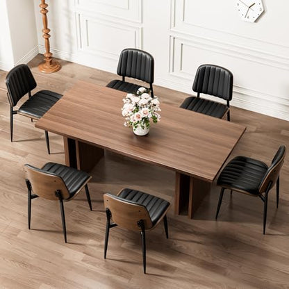 Dining Chairs Set of 2, Mid-Century Modern Upholstered PU Leather Chairs | with Walnut Bentwood Back and Metal Legs Adjustable Feet for Kitchen Dining Living Room, Dark Black Vertical Stripes - color: Dark Black Vertical Stripes