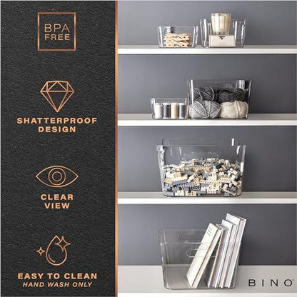 BINO | Plastic Organizer Bins, Small - 4 Pack | The SOHO Collection | Multi-Use Plastic Bin | Pantry & Freezer Organizer Bin | Storage Containers | Bins for Home & Kitchen Org - size: Small