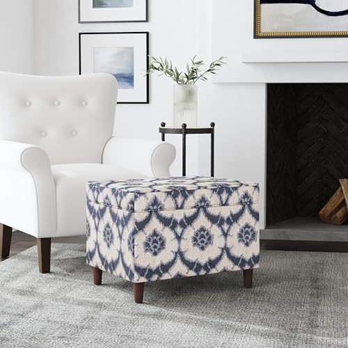 Spatial Order 24" Dinah Collection Storage Ottoman - Blue Medallion Print - color: Blue Medallion Print