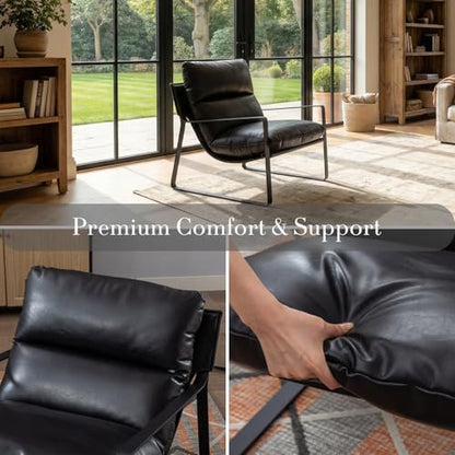 1-Pack Accent Chairs, PU Leather Living Room Chair, Black | Comfy Armchairs, Upholstered Lounge Armchair, Removable Seat Cushion, Black Metal Frame, For Reading Room, Bedroom, Balcony - color: Black-black Legs, size: 1PC