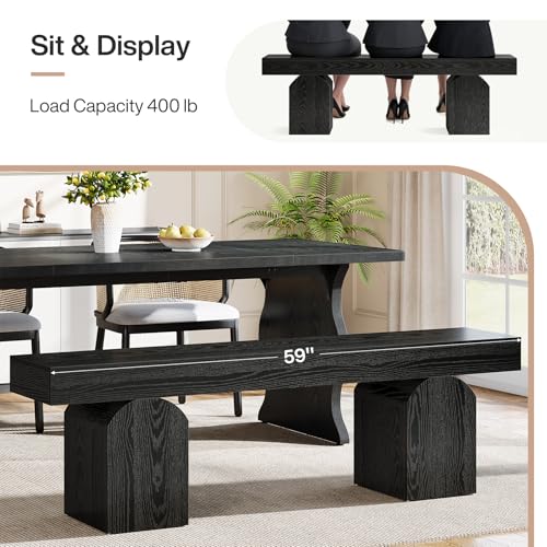 Tribesigns 59" Dining Bench for 2 to 3, Modern Black Dining Table Bench with Arched Base, Extra Long Kitchen Seating for Living Room, Entryway - color: Black