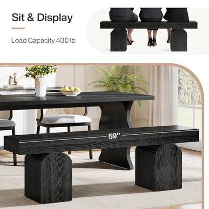 Tribesigns 59" Dining Bench for 2 to 3, Modern Black Dining Table Bench with Arched Base, Extra Long Kitchen Seating for Living Room, Entryway - color: Black