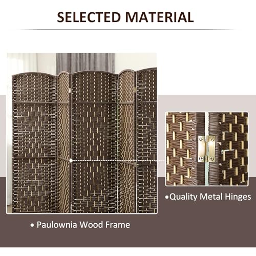 HOMCOM 6 Panel Room Divider 6 Ft Privacy Screen Hand-Woven Brown | Folding PP Wall Partition, Pine Wood Frame, Freestanding Room Separator, Bedroom Home Office, No Assembly - color: Brown, size: 6 Panel