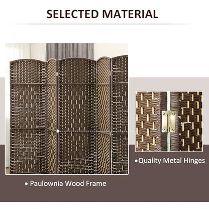HOMCOM 6 Panel Room Divider 6 Ft Privacy Screen Hand-Woven Brown | Folding PP Wall Partition, Pine Wood Frame, Freestanding Room Separator, Bedroom Home Office, No Assembly - color: Brown, size: 6 Panel
