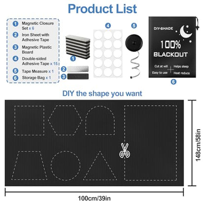 100% Magnetic Black Out Window Cover 39" x 58" Blackout Blinds No Drill, Portable Black Out Shades Blackout Curtains for Bedroom,RV,Nursery,Media Room with Strong Magnets - color: 39" X 58"