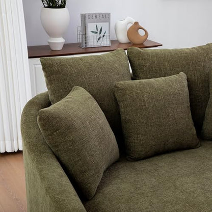KEIKI 56" Oversized Chenille Single Sofa Chair with 5 Removable Pillows and High Density Foam Cushions, Modern 1-Seater Slipcoved Barrel Lounger Chair, Easy Assembly, for Living Room, Apartment, Green - color: Green