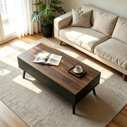 Lift Top Coffee Table with Storage for Living Room, Walnut Black | Large Hidden Compartments, Lifting Top, Slide Desktop, Modern Wooden Coffee Tables, for Home Office