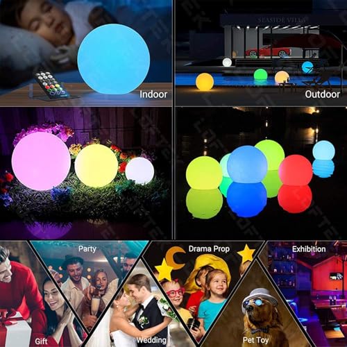 LOFTEK Pool LED Light Ball - 12-inch Sphere Lamp Rechargeable - 16 RGB Cool Lamp for Bedroom Ambient Lighting - Smart Night Light for Baby Nursery - Waterproof Light for Yard & Pool Decor, 1PCS - size: 12-inch