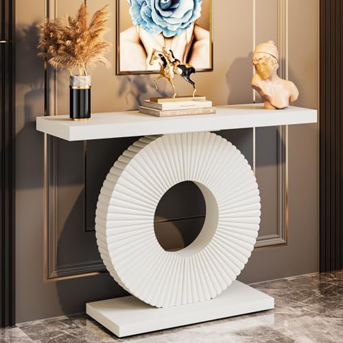 Tribesigns Modern Console Table with Geometric Base, 40 inch Wood Entryway Table Sofa Table Narrow Long, Contemporary Accent Table for Living Room, Entryway, Hallway - color: White