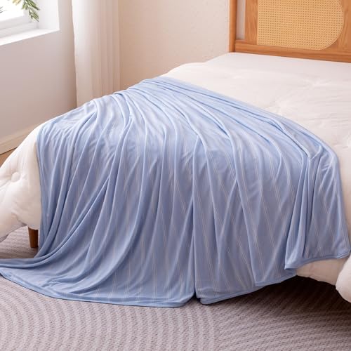Amazon Basics Striped Cooling Blanket for Hot Sleepers, Reversible Lightweight Thin Throw Blanket for Bed, Couch and Sofa, Throw (50" x 70"), Blue Striped - color: Blue Striped, size: Throw