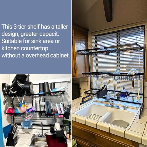 ADBIU Over The Sink Dish Drying Rack (Expandable Height and Length) Snap-On Design 2 Tier Large Dish Rack 31-39.4L x 12W x 34-38H inches - color: Black, size: 31 - 39.4L x 12W x 34 - 38H (inches)