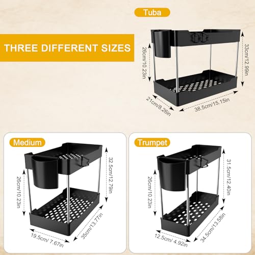 3 Pack Under Sink Organizer Bathroom and Storage Cabinet (Black) | 2 Tier with Hanging Cups for Kitchen - color: Black