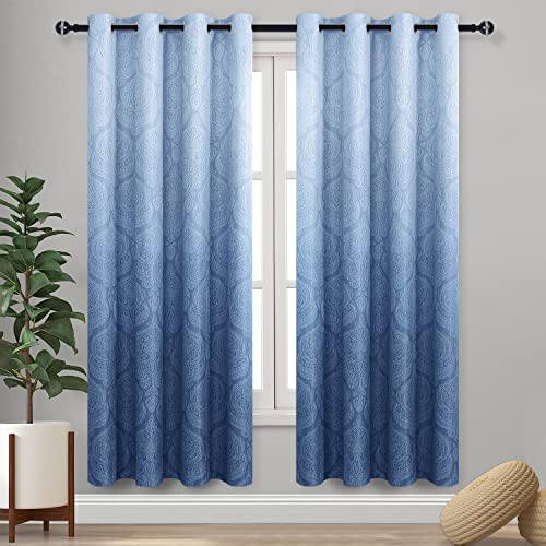 DWCN Ombre Blackout Curtains for Bedroom - Damask Patterned Thermal Insulated Energy Saving Grommet Curtains for Living Room, Set of 2 Gradient Window Curtain Panels, 52 x 72 Inches Long, Navy Blue - color: Navy Blue, size: 52"W x 72"L (Pack of 2)