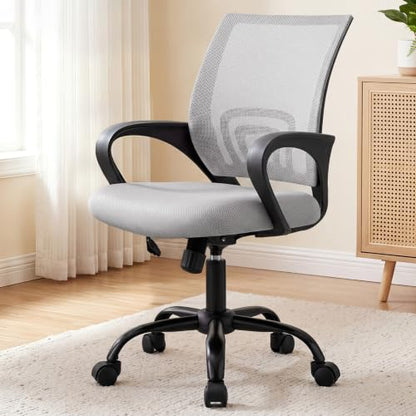 DUMOS Ergonomic Home Office Chair, Executive Mesh Desk Chair | Height Adjustable, Lumbar Support, Breathable Mid Backrest, Fixed Armrest, Rolling Wheels, Computer Gaming, Meeting, Gray - color: Grey