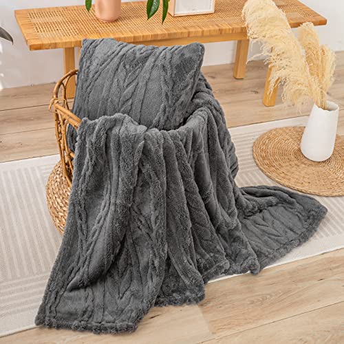 YUSOKI Sherpa Fleece Large Throw Blanket, Grey, 50"x65" | 3D Stylish Design,320GSM, Non-Shedding, Lightweight for All Season Use, stays fluffy after repeated washes, Perfect Gifts - color: Grey-(without Pillows), size: Throw (50" x 65")