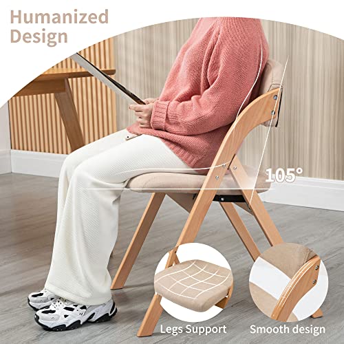 Folding Chairs with Cushion Padded Foldable Chiars 4 Pack | Wooden Dining Fold Seat with Removable Cover Extra Chair for Guests Kitchen Office Wedding Party Picnic, Khaki - color: Khaki, size: 4PCS